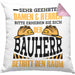 Bauherr Kissen mit Füllung 40x40 "Der Bauherr betritt den Raum" Geschenk für Bauherren Hausbesitzer Hausbauer (Grau) Rosa Trendation