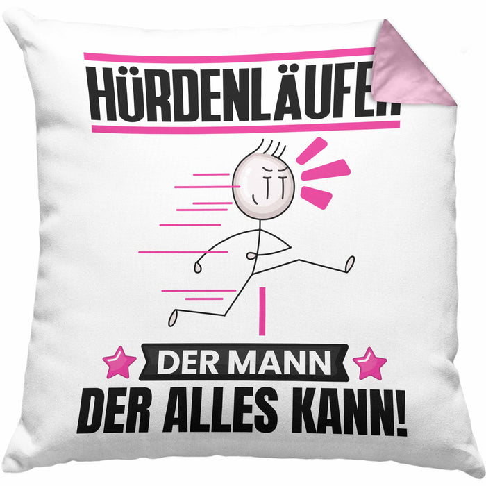 Hürdenläufer Kissen mit Füllung 40x40 Geschenk für Hürdenläufer Der Mann Der Alles Kann Geschenkidee zum Geburtstag (Grau) Rosa Trendation