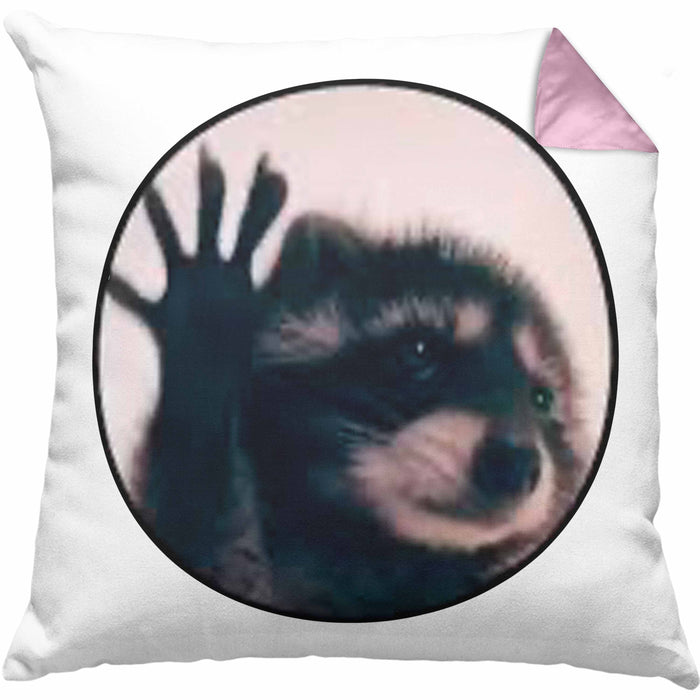 Waschbär Meme Kissen mit Füllung 40x40 Geschenk Lustiger Waschbär (Grau) Rosa Trendation