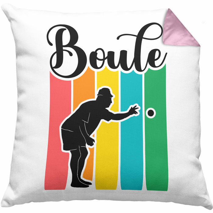 Boule Kissen mit Füllung 40x40 Geschenk Boule-Spieler Geschenkidee Spruch Vintage Boule Grafik (Grau) Rosa Trendation