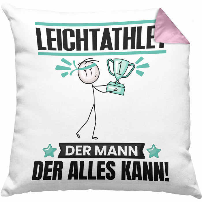 Leichtathlet Kissen mit Füllung 40x40 Geschenk für Leichtathlet Der Mann Der Alles Kann Geschenkidee zum Geburtstag (Grau) Rosa Trendation