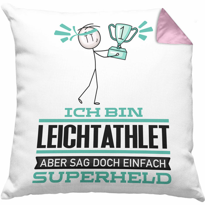 Leichtathlet Geschenk Kissen mit Füllung 40x40 Ich Bin Leichtathlet Aber Sag Doch Einfach Superheld Lustige Geschenkdiee für Leichtathlet (Grau) Rosa Trendation