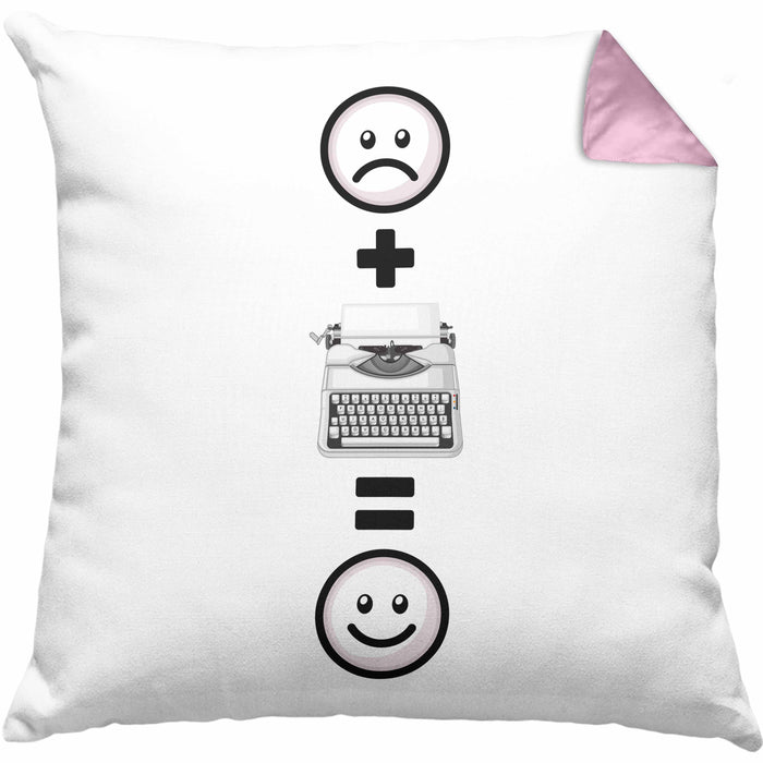 Schreibmaschine Kissen mit Füllung 40x40 Geschenkidee für Schreibmaschinen retro Nostalgiker Geburtstag Lustiges Geschenk :( + Schreibmaschine = :) (Grau) Rosa Trendation