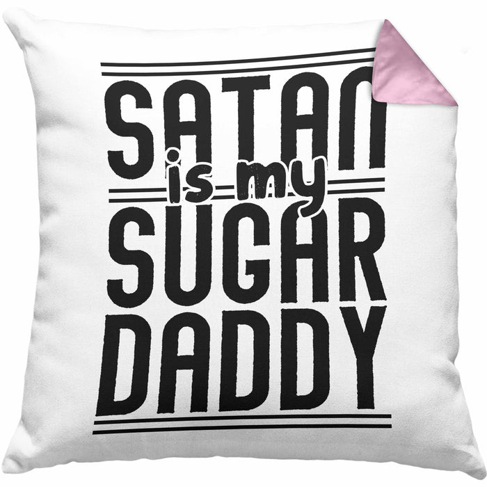 Satan Is My Sugar Daddy Geschenk Kissen mit Füllung 40x40 Satanisten (Grau) Rosa Trendation