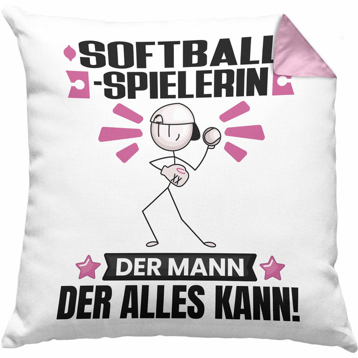 Softballspielerin Kissen mit Füllung 40x40 Geschenk für Softballspielerin Der Mann Der Alles Kann Geschenkidee zum Geburtstag (Grau) Rosa Trendation