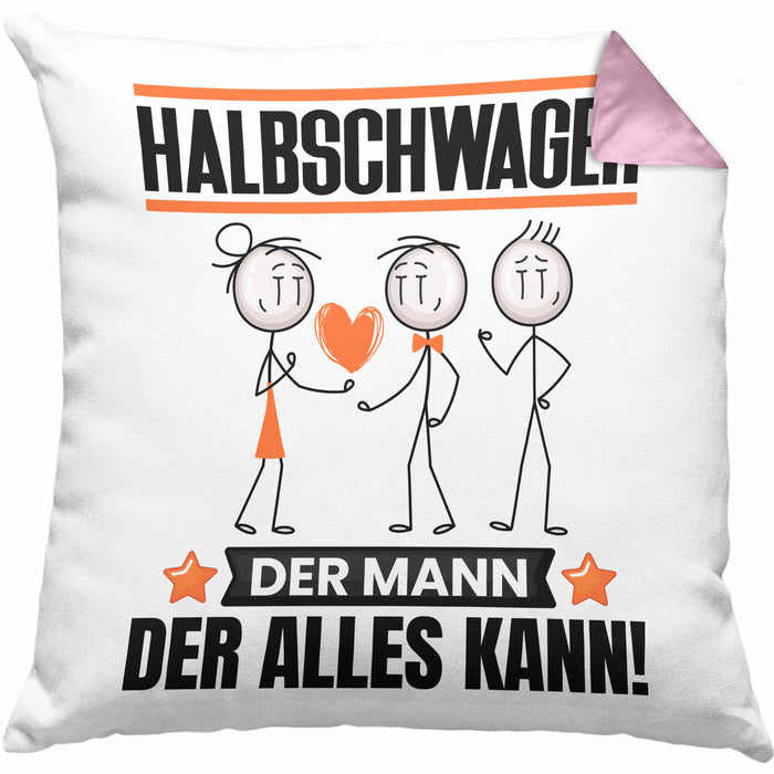 Halbschwager Kissen mit Füllung 40x40 Geschenk für Halbschwager Der Mann Der Alles Kann Geschenkidee zum Geburtstag (Grau) Rosa Trendation