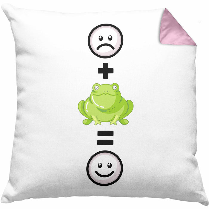 Frosch Kissen mit Füllung 40x40 Geschenk für Frosch-Liebhaber Lustige Geschenkidee :( + Frosch = :) Geburtstag (Grau) Rosa Trendation