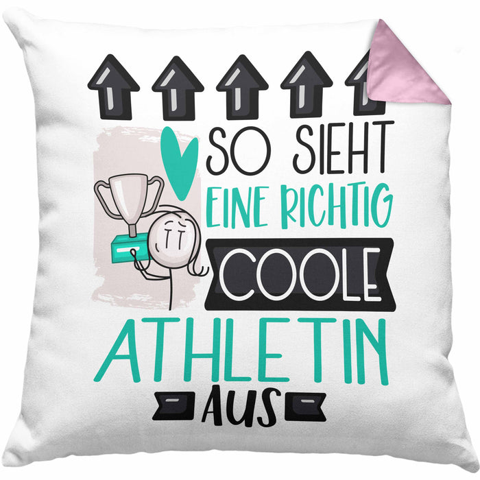 Athletin Geschenk Kissen mit Füllung 40x40 Lustig Geschenkidee für Athletin Geburtstag So Sieht Eine Richtig Coole Athletin Aus Frauen Spruch (Grau) Rosa Trendation