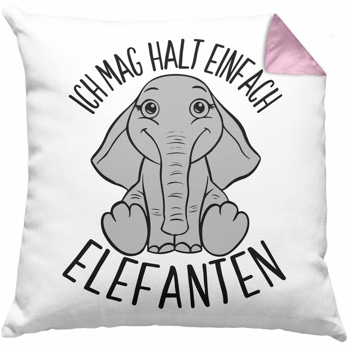 Elefant Kissen mit Füllung 40x40 Geschenk Für Elefanten-Liebhaber Geschenkidee Ich Mag Halt Einfach Elefanten (Grau) Rosa Trendation