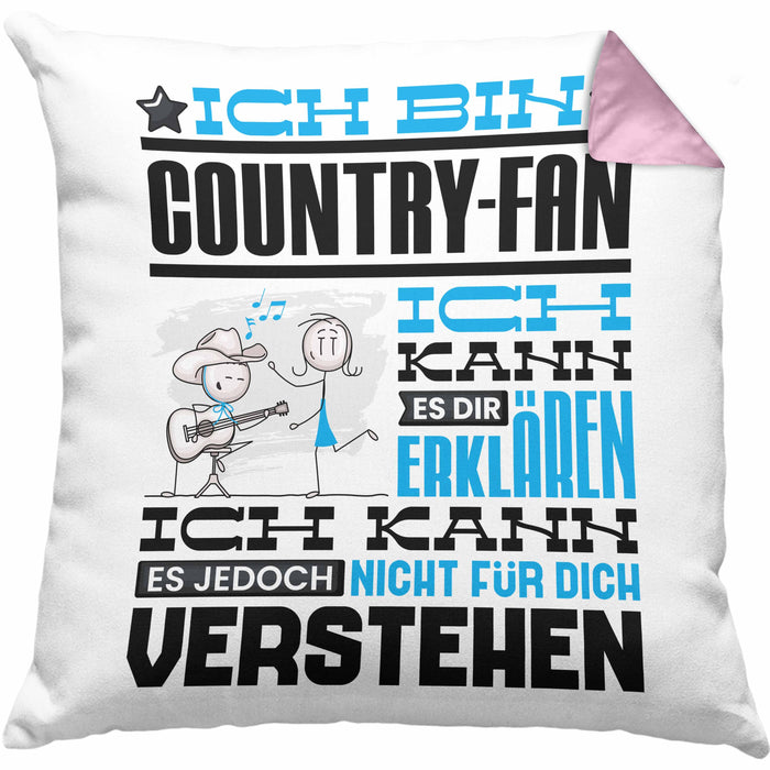 Country-Fan Geschenk Kissen mit Füllung 40x40 Geschenkidee für Country-Fan Geburtstag Lustig Ich Bin Country-Fan Ich Kann Es Dir Erklären Aber Nicht Für Dich Verstehen (Grau) Rosa Trendation