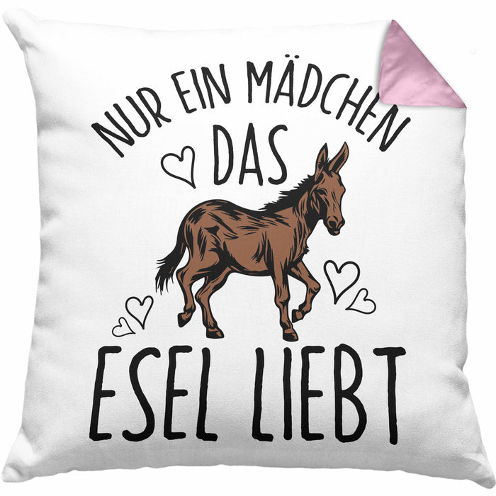 Lustige Esel-Kissen mit Füllung 40x40 Geschenk für Mädchen, die Esel lieben "Nur Ein Mädchen Das Esel Liebt" (Grau) Rosa Trendation