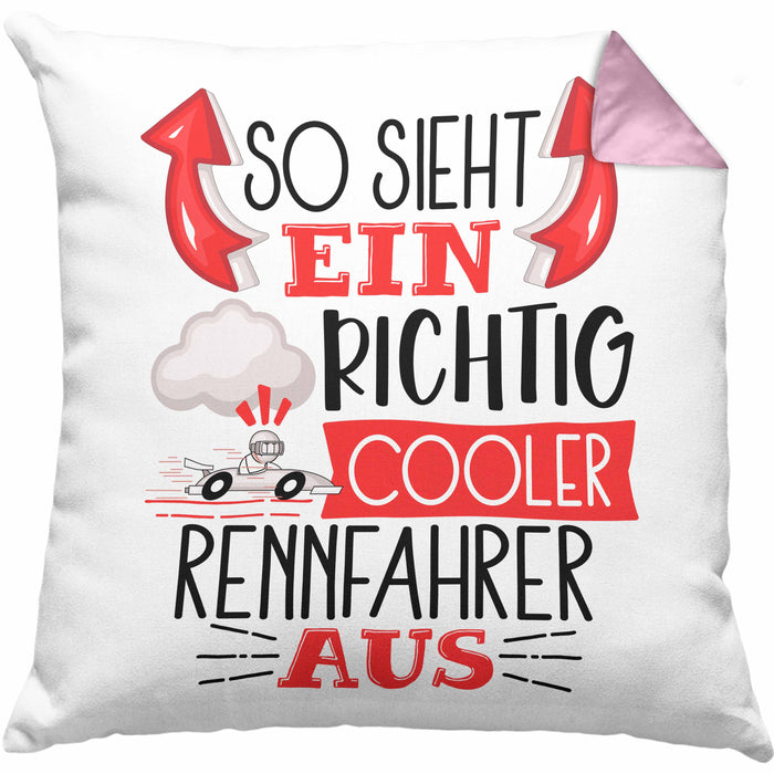 Rennfahrer Kissen mit Füllung 40x40 Geschenk So Sieht Ein Richtig Cooler Rennfahrer Aus Geschenkidee Spruch Lustig (Grau) Rosa Trendation