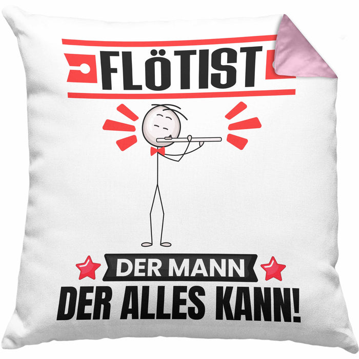Flötist Kissen mit Füllung 40x40 Geschenk für Flötist Der Mann Der Alles Kann Geschenkidee zum Geburtstag (Grau) Rosa Trendation