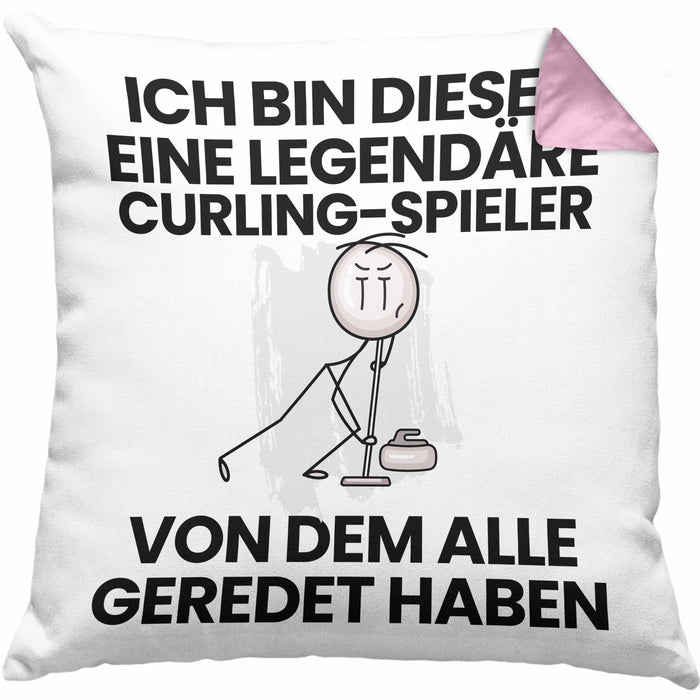 Curling-Spieler Geschenk Kissen mit Füllung 40x40 Lustige Geschenkidee Geburtstag für Curling-Spieler Ich Bin Dieser Legendäre Curling-Spieler Von Dem Alle Geredet Haben (Grau) Rosa Trendation