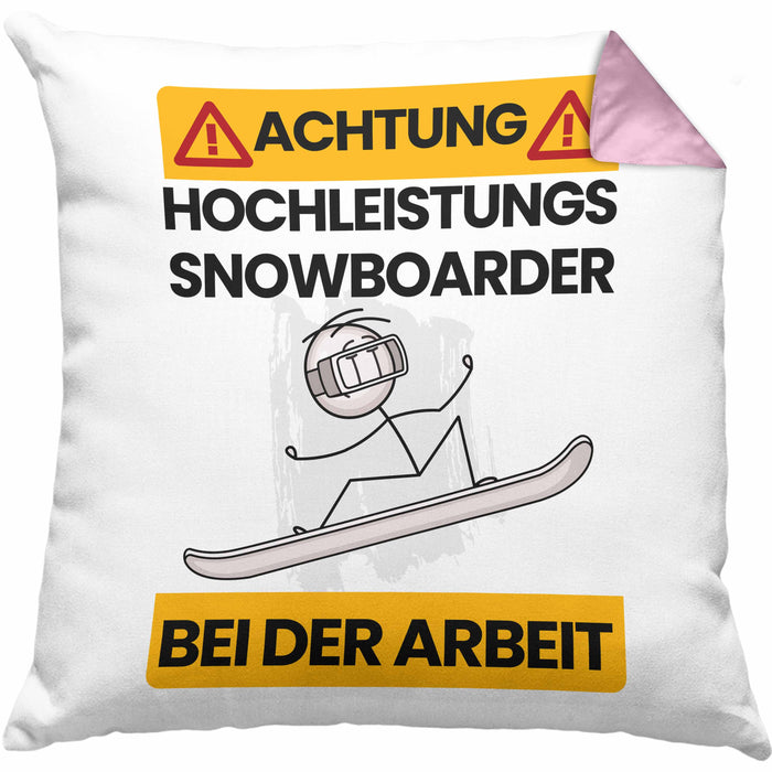 Snowboarder Kissen mit Füllung 40x40 Geschenk Lustiger Spruch Geschenkidee für Snowboarder Achtung Hochleistungs Snowboarder Bei Der Arbeit (Grau) Rosa Trendation
