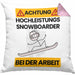 Snowboarder Kissen mit Füllung 40x40 Geschenk Lustiger Spruch Geschenkidee für Snowboarder Achtung Hochleistungs Snowboarder Bei Der Arbeit (Grau) Rosa Trendation