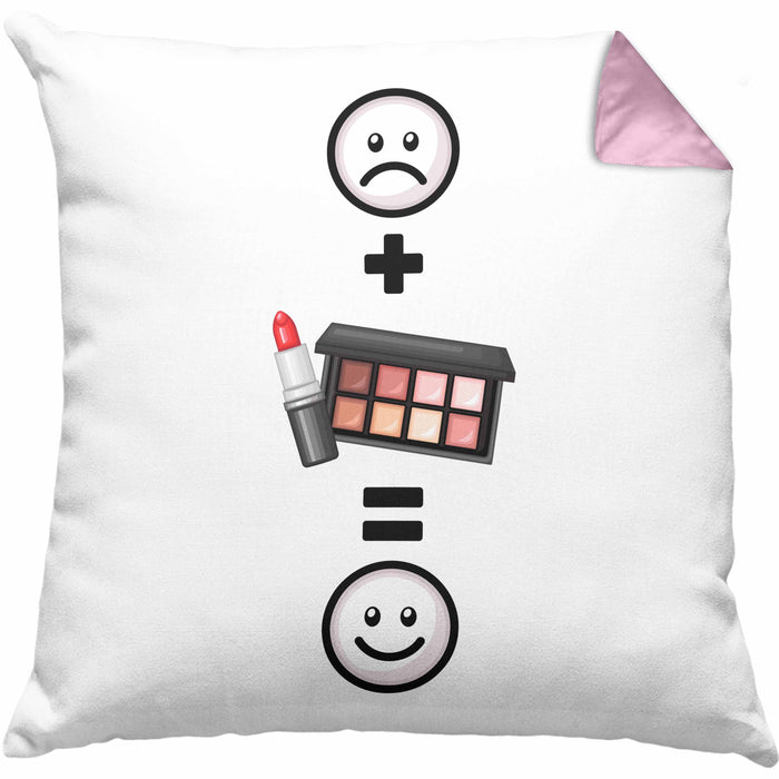 Makeup Kissen mit Füllung 40x40 Geschenkidee für Makeup-Stylist Geburtstag Lustiges Geschenk :( + Makeup = :) (Grau) Rosa Trendation