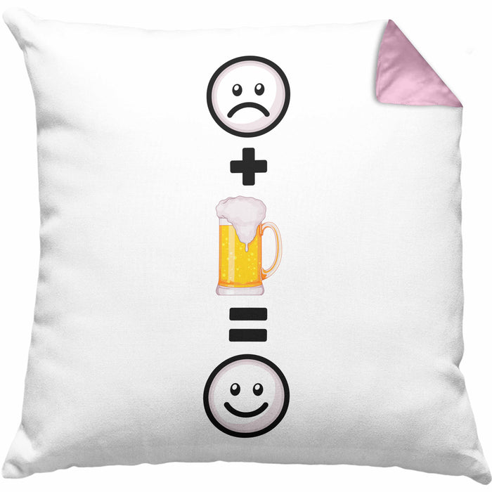 Bier Kissen mit Füllung 40x40 Geschenkidee für Biertrinker Geburtstag Lustiges Geschenk :( + Bier = :) (Grau) Rosa Trendation