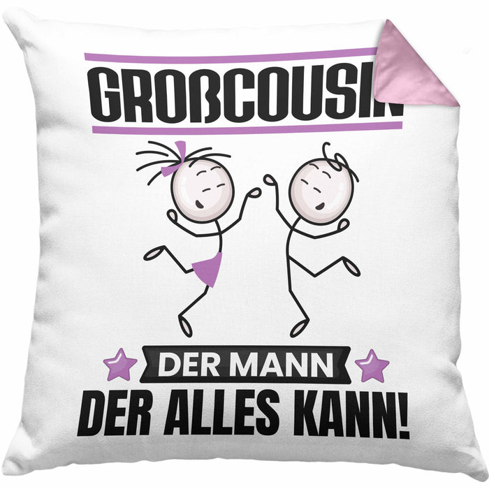 Großcousin Kissen mit Füllung 40x40 Geschenk für Großcousin Der Mann Der Alles Kann Geschenkidee zum Geburtstag (Grau) Rosa Trendation