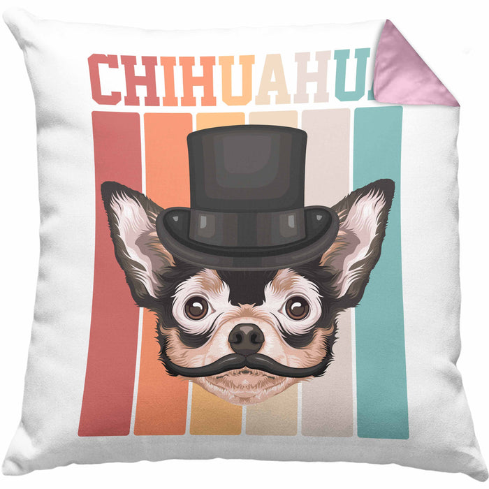 Chihuahua Besitzer Kissen mit Füllung 40x40 Geschenk Lustiger Spruch Geschenkidee Retro Vinatge Chihuahua (Grau) Rosa Trendation