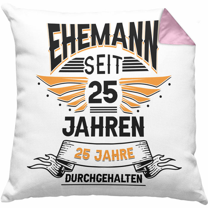 Ehemann Seit 25 Jahre Hochzeitstag Geschenk Lustiger Spruch Bester Ehemann JubiläumKissen mit Füllung 40x40 (Grau) Rosa Trendation
