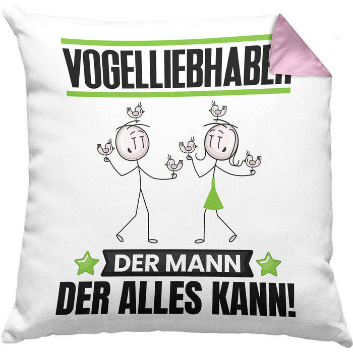 Vogelliebhaber Kissen mit Füllung 40x40 Geschenk für Vogelliebhaber Der Mann Der Alles Kann Geschenkidee zum Geburtstag (Grau) Rosa Trendation