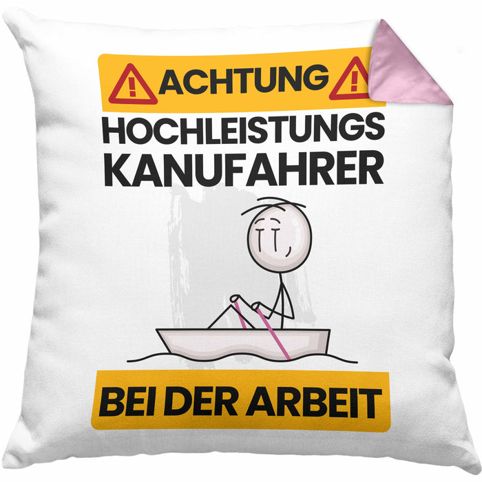 Kanufahrer Kissen mit Füllung 40x40 Geschenk Lustiger Spruch Geschenkidee für Kanufahrer Achtung Hochleistungs Kanufahrer Bei Der Arbeit (Grau) Rosa Trendation