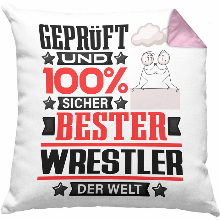 Wrestler Geschenk Lustiger Spruch für Wrestler Geschenkidee Bester Wrestler Der WeltKissen mit Füllung 40x40 (Grau) Rosa Trendation