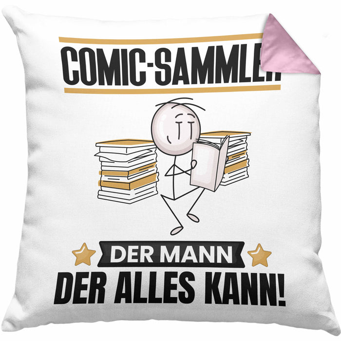 Comic-Sammler Kissen mit Füllung 40x40 Geschenk für Comic-Sammler Der Mann Der Alles Kann Geschenkidee zum Geburtstag (Grau) Rosa Trendation