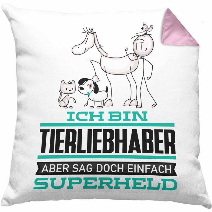 Tierwohlhaber Geschenk Kissen mit Füllung 40x40 Ich Bin Tierwohlhaber Aber Sag Doch Einfach Superheld Lustige Geschenkdiee für Tierwohlhaber (Grau) Rosa Trendation