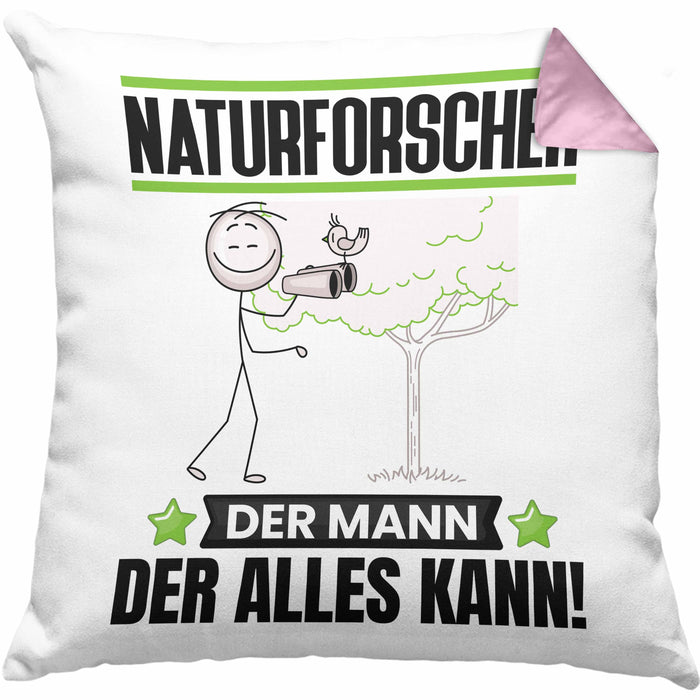 Naturforscher Kissen mit Füllung 40x40 Geschenk für Naturforscher Der Mann Der Alles Kann Geschenkidee zum Geburtstag (Grau) Rosa Trendation