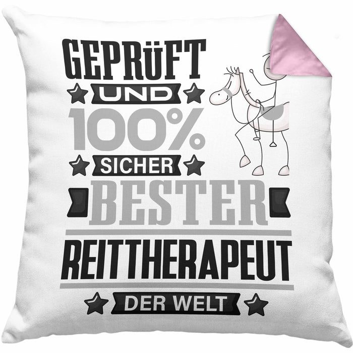 Reittherapeut Geschenk Lustiger Spruch für Reittherapeut Geschenkidee Bester Reittherapeut Der WeltKissen mit Füllung 40x40 (Grau) Rosa Trendation