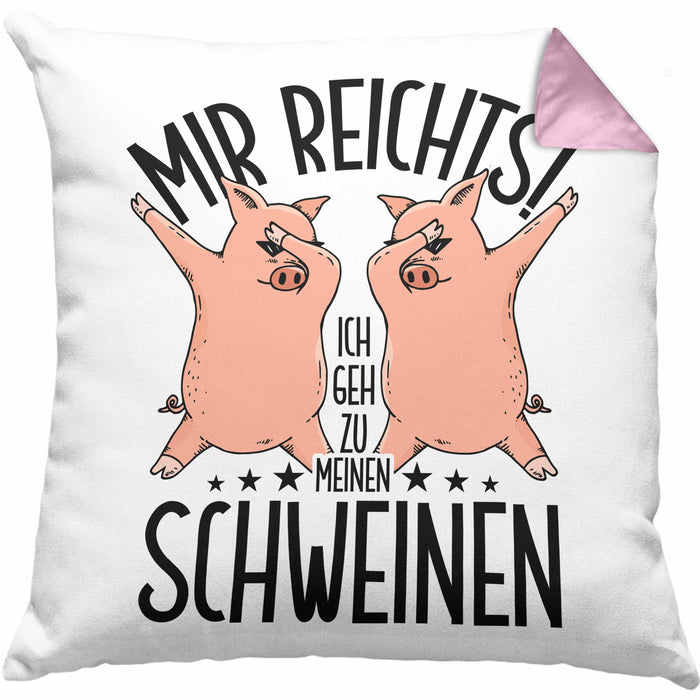 Lustige Kissen mit Füllung 40x40 Geschenk für Schweine-Bauer Geschenkidee Spruch (Grau) Rosa Trendation