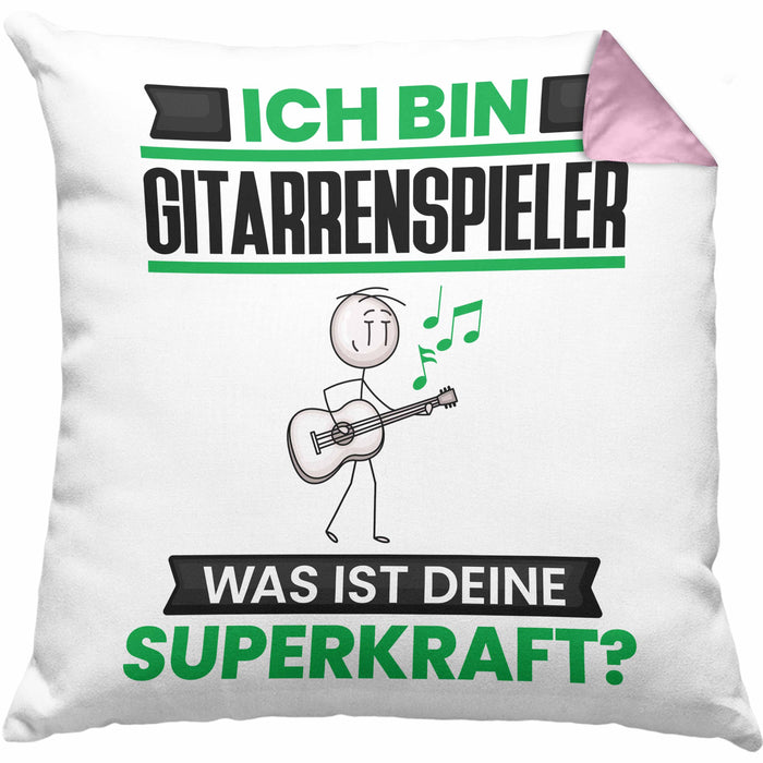 Gitarrenspieler Kissen mit Füllung 40x40 Geschenk für Gitarrenspieler Geburtstag Lustiger Spruch Was Ist Deine Superkraft (Grau) Rosa Trendation