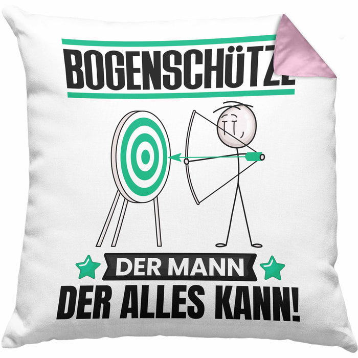 Bogenschütze Kissen mit Füllung 40x40 Geschenk für Bogenschütze Der Mann Der Alles Kann Geschenkidee zum Geburtstag (Grau) Rosa Trendation