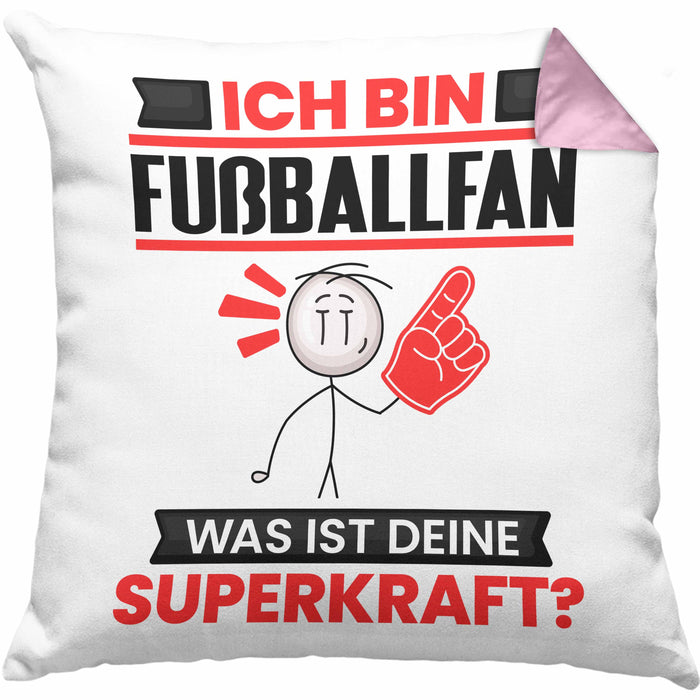 Fußballfan Kissen mit Füllung 40x40 Geschenk für Fußballfan Geburtstag Lustiger Spruch Was Ist Deine Superkraft (Grau) Rosa Trendation