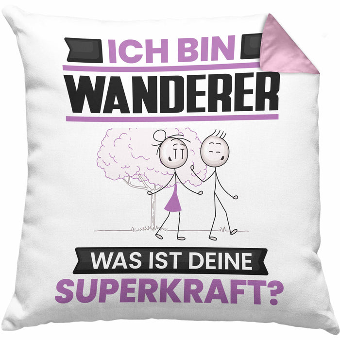 Wandern Kissen mit Füllung 40x40 Geschenk für Wandern Geburtstag Lustiger Spruch Was Ist Deine Superkraft (Grau) Rosa Trendation