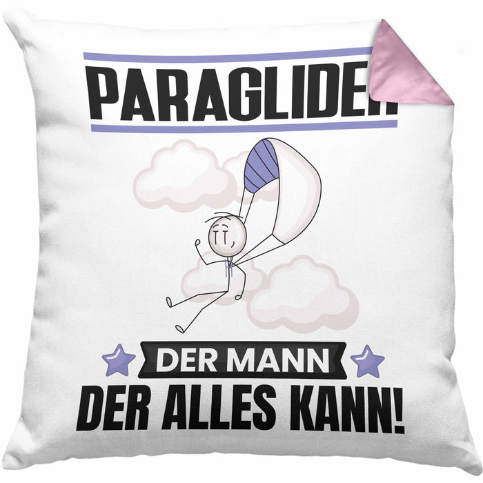 Paraglider Kissen mit Füllung 40x40 Geschenk für Paraglider Der Mann Der Alles Kann Geschenkidee zum Geburtstag (Grau) Rosa Trendation