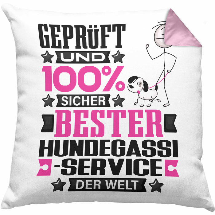 Hundegassi-Service Geschenk Lustiger Spruch für Hundegassi-Service Geschenkidee Bester Hundegassi-Service Der WeltKissen mit Füllung 40x40 (Grau) Rosa Trendation