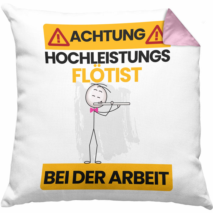 Flötist Kissen mit Füllung 40x40 Geschenk Lustiger Spruch Geschenkidee für Flötist Achtung Hochleistungs Flötist Bei Der Arbeit (Grau) Rosa Trendation