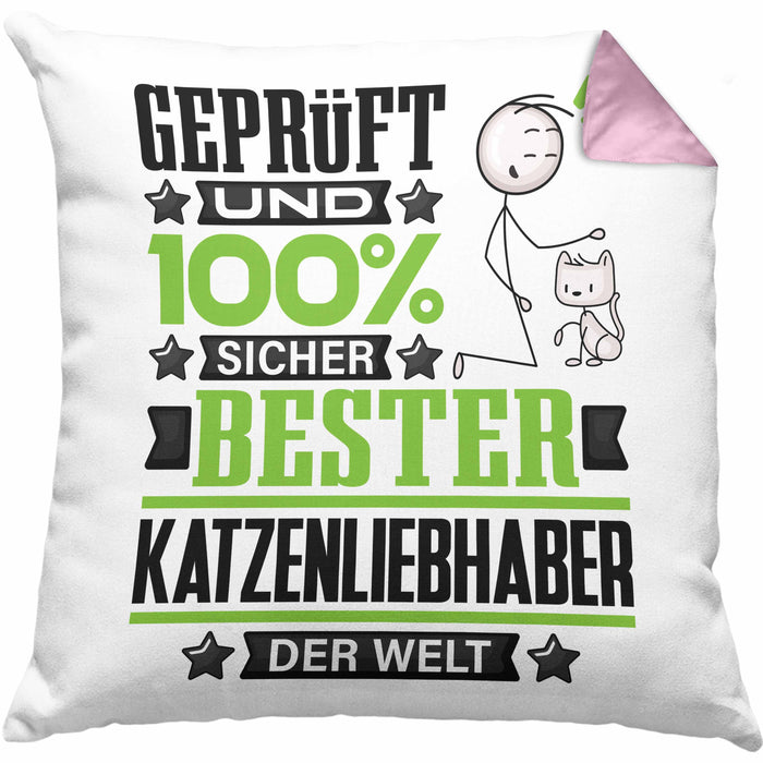 Katzenliebhaber Geschenk Lustiger Spruch für Katzenliebhaber Geschenkidee Bester Katzenliebhaber Der WeltKissen mit Füllung 40x40 (Grau) Rosa Trendation