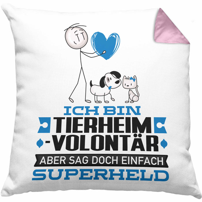 Tierheimvolontär Geschenk Kissen mit Füllung 40x40 Ich Bin Tierheimvolontär Aber Sag Doch Einfach Superheld Lustige Geschenkdiee für Tierheimvolontär (Grau) Rosa Trendation