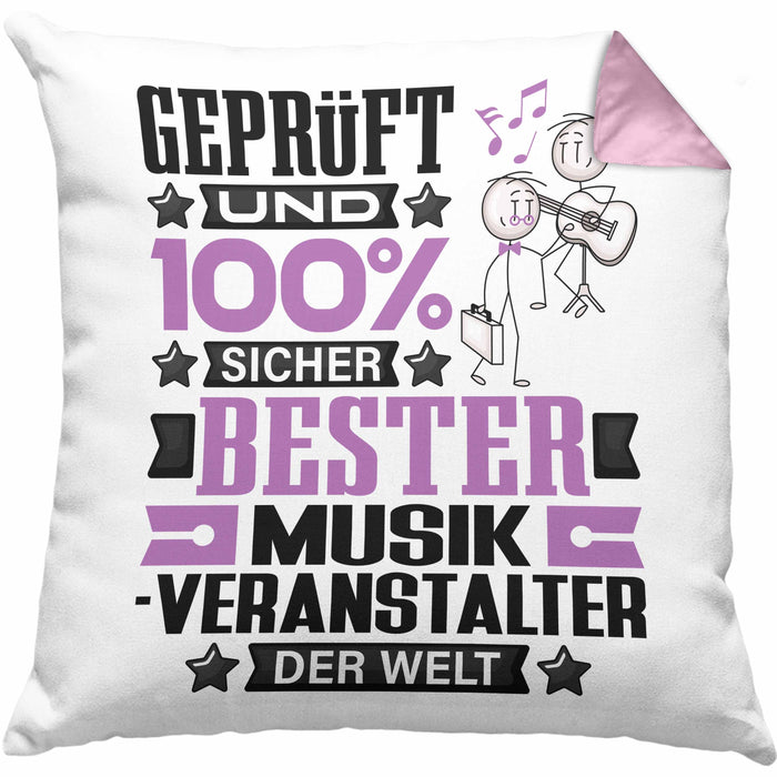 Musikveranstalter Geschenk Lustiger Spruch für Musikveranstalter Geschenkidee Bester Musikveranstalter Der WeltKissen mit Füllung 40x40 (Grau) Rosa Trendation