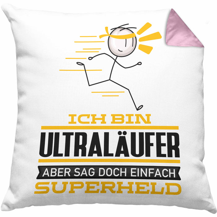 Ultraläufer Geschenk Kissen mit Füllung 40x40 Ich Bin Ultraläufer Aber Sag Doch Einfach Superheld Lustige Geschenkdiee für Ultraläufer (Grau) Rosa Trendation