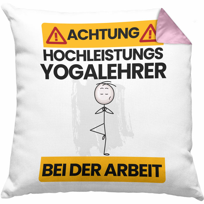 Yogalehrer Kissen mit Füllung 40x40 Geschenk Lustiger Spruch Geschenkidee für Yogalehrer Achtung Hochleistungs Yogalehrer Bei Der Arbeit (Grau) Rosa Trendation
