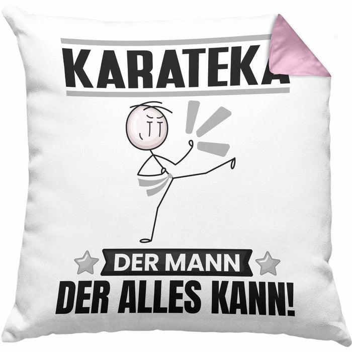 Karateka Kissen mit Füllung 40x40 Geschenk für Karateka Der Mann Der Alles Kann Geschenkidee zum Geburtstag (Grau) Rosa Trendation
