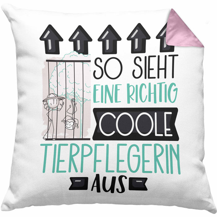 Tierpflegerin Geschenk Kissen mit Füllung 40x40 Lustig Geschenkidee für Tierpflegerin Geburtstag So Sieht Eine Richtig Coole Tierpflegerin Aus Frauen Spruch (Grau) Rosa Trendation