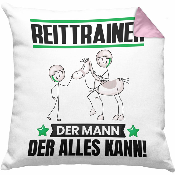 Reittrainer Kissen mit Füllung 40x40 Geschenk für Reittrainer Der Mann Der Alles Kann Geschenkidee zum Geburtstag (Grau) Rosa Trendation