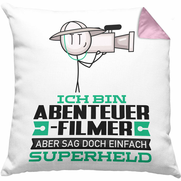 Abenteuerfilmer Geschenk Kissen mit Füllung 40x40 Ich Bin Abenteuerfilmer Aber Sag Doch Einfach Superheld Lustige Geschenkdiee für Abenteuerfilmer (Grau) Rosa Trendation