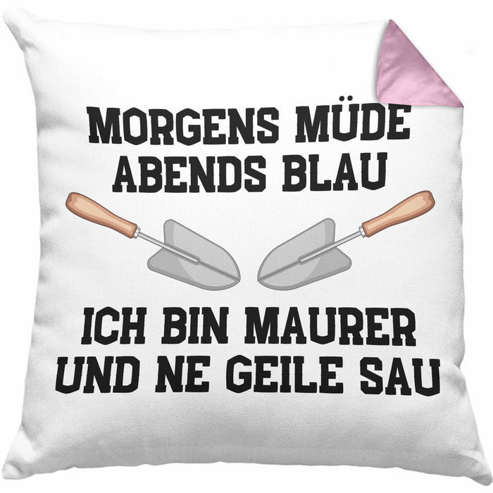 Maurer Kissen mit Füllung 40x40 Geschenk Mit Spruch Maurer Geschenkidee Lustig Männer (Grau) Rosa Trendation